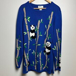 The Quacker Factory Vintage 90s Oversized Blue Panda Sweater Embroidered